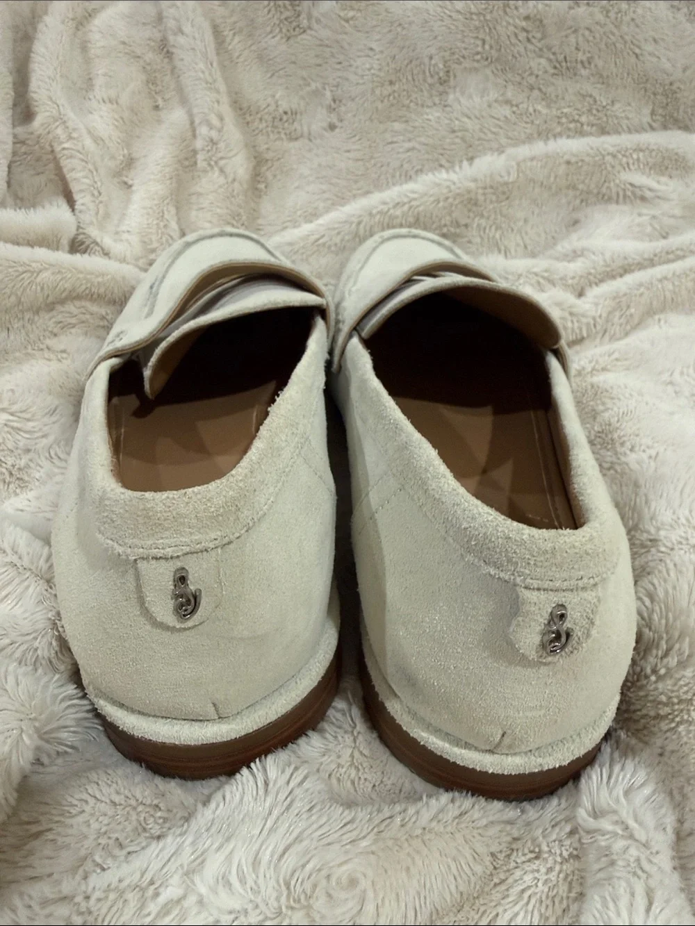Sam Edelman Women's Suede Penny Loafers in Light Cream